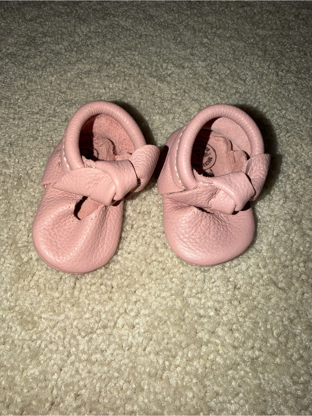 Freshly Picked Blush Leather Knotted Bow Baby Moccasins